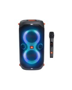 JBL Party Box 110 y Micrófono Inalámbrico Bundle Bocina y Micrófono con Efecto Luz LED, 160W de Potencia, Reproducción 12 Horas, Resistente al Agua IPX4 - Negro