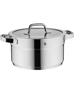 WMF - Olla de cocina compacta de 24 cm de alto, tapa de vidrio, 5,6 litros, acero inoxidable Cromargan, escala interior apilable, olla de inducción