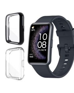 TIMELI 2Piezas Mica Protector Compatible con Huawei Watch Fit Special Edition y Watch Fit New y Watch Fit Elegant Edition,TPU Funda Protectora Caso para Huawei Watch Fit (Negro+Transparente)