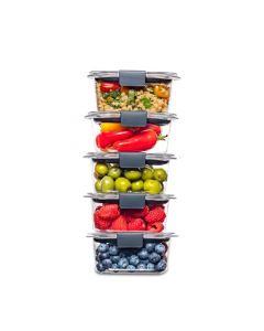 Rubbermaid Brilliance Recipientes de almacenamiento de alimentos con tapas para almuerzo, preparación de comidas y sobras, aptos para lavaplatos, 1.3 tazas, transparente/gris