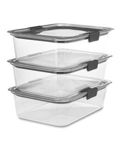 Rubbermaid 2046927 Brilliance Contenedor de almacenamiento de alimentos, grande, 9.6 tazas, transparente, paquete de 3,