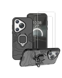 WRTBS Funda para Huawei Pura 70 Case Mica de Vidrio Cristal Templado [2 Pack] Híbrido Doble Capa Armadura Resistente A Prueba de Choques Carcasa Protector con Pie de Apoyo Magnético - Negro