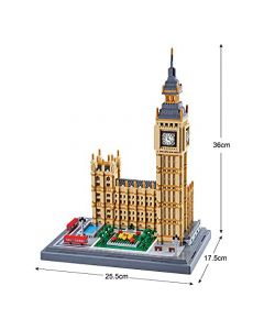 LUKHANG New Architecture Big Ben - Juego de construcción de 6473 piezas + microbloques - Encendedor y asequible - Modelo detallado a partir de 14 años