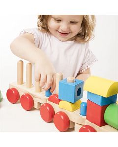 Melissa & Doug Tren Apilable con Bloques de Construcción, Juguete de Madera, Juguete Clásico Para Niños Pequeños, Juguete de Desarrollo (18 Piezas)