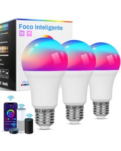 3 Focos Led Inteligentes Compatibles con Alexa y Google assistant Multicolor 2.4 GHz WiFi Luz, Colores Regulable Control Remoto de APP y Control de Voz, Temporizador (3 bombillas)