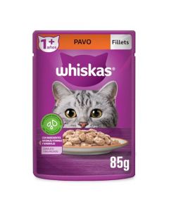 Whiskas Alimento Húmedo para Gatos, Sabor Filetes De Pavo 85g c/u. Paquete de 24 Unidades