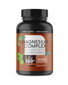 LIFE 360+ Magnesio Complex | 400 Cápsulas | Oxido, Glicinato, Gluconato y Citrato de Magnesio | Suplemento Alimenticio con 4 Fuentes de Magnesio y Aloe Vera (Sabila) | 400 Porciones por Envase