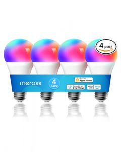 Meross - foco inteligente con luz LED WiFi compatible con Apple HomeKit, Siri, Alexa, SmartThings, regulable E26 multicolor 2700K-6500K RGBWW, 900 lúmenes equivalente a 60 W, paquete de 4