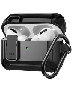 Olytop Funda para Airpods Pro, [Bloqueo Seguro] Armor Case para Apple Airpod Pros Funda Protectora Resistente para Hombres, de Cuerpo Completo, a Prueba de Golpes, con mosquetón, Color Negro