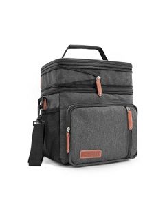 Bolsa de almuerzo de doble compartimento para hombre, bolsa térmica para almuerzo, grande, expandible, reutilizable, resistente al agua, para mujer, color negro