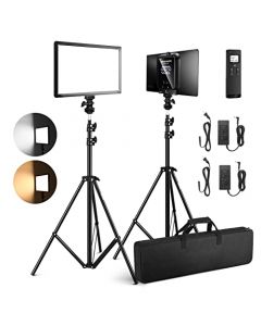 NEEWER 2 Piezas de 2.4g Panel LED Video Video Light Lighting Lighting Lighting Kit, Soporte de 12.9 Pulgadas/Control remoto/3200-5600K/CRI97+/Batería de 5200mAh incorporada