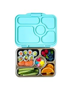 Yumbox® Presto - Caja bento de acero inoxidable a prueba de fugas, 4 compartimentos más bien, ligero, materiales duraderos de alta calidad, sello de silicona, bandeja de acero inoxidable, cierre fácil