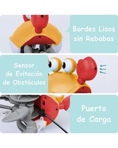 Crawling Crab Sensory Toy, Cangrejo Juguete para Gatear, Cangrejo Recargable que Se Mueve, Juguete Interactivo con Sonido para Niños, Juguete Educativo con Luz para Estimular Gateo, Regalo de Navidad