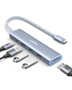 UGREEN Revodok USB C Hub, 5 en 1 Adaptador USB C Multipuerto Aluminio a 4K 30Hz HDMI, 3*USB 3.0 Compatible con MacBook M1 M2 Pro Air iPad Surface MateBook Chromebook DELL XPS y Más, Azul