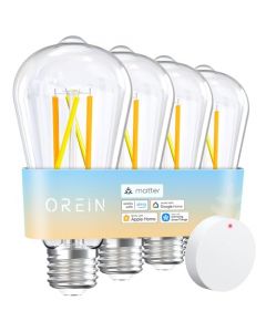 OREiN Matter Bombillas Edison Inteligentes con Control Remoto, Focos Inteligentes ST58 Base E26, 800lm 2700K-6500K que Funciona con Alexa/Apple Home/Google Home/SmartThings paquete 4