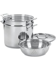 Cuisinart 77-412 Chef's Classic olla de acero inoxidable, 4 piezas, 11 litros para pasta/cocer al vapor