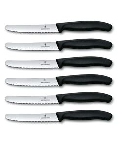 Victorinox Swiss Army Cutlery Swiss Classic - Juego de cuchillos de carne dentados, punta redonda, 4.5 pulgadas, 6 piezas