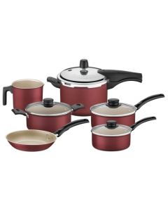 Tramontina Batería de Cocina Turim, Juego de Cocina de Acero Inoxidable, Revestimiento Antiadherente, Incluye 10 Piezas, Color Rojo, Estándar, 20297706