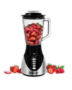 Licuadora Koblenz Súper Chef con Vaso de Vidrio de 1.5L de 3 Velocidades y Función de Pulso, 500 W, Cuchillas de Acero Inoxidable, Tritura Hielo, Smoothies, Negro con Acero Inoxidable (LKM-4703 VI)