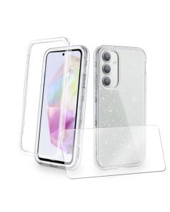 YAPANIZCEL Funda para Samsung A35 para Mujer con Brillantes COMPUESTA DE Tres Piezas Resistente (Transparente)