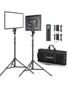 NEEWER Kit de Iluminación de Panel de Luz Video LED de 18" con Control Remoto, 2-Pack 45W Regulable Bicolor + Soporte Luz, 3200-5600K,CRI 97+ 4800Lux para Juego/Transmisión en Vivo/Youtube/Fotografía