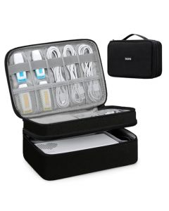 NEWHEY Organizador de Cables de Doble Capa Estuche para Cables y Cargadores Impermeable Organizador de Cables para Viaje Organizador Portátil Electrónicos Lapiceras Organizadoras Negro