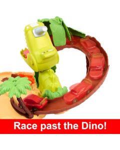 Mattel Disney y Pixar Cars On The Road Toys, Juego de Dinosaurios con Coche de Juguete Lightning Mcqueen, Dinosaurio y Lanzador