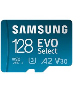 SAMSUNG EVO Select - Tarjeta de Memoria Micro SD + Adaptador, 128 GB microSDXC 130 MB/s Full HD y 4K UHD, UHS-I, U3, A2, V30, Almacenamiento ampliado para teléfono, Juegos, Tableta, MB-ME128KA/AM