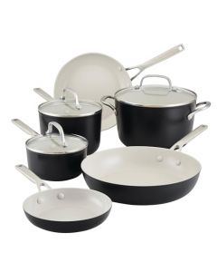 KitchenAid Juego de ollas y sartenes antiadherentes de cerámica anodizada dura, 9 piezas, negro mate