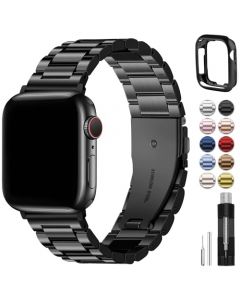 Fullmosa Correa Apple Watch 49mm 45mm 44mm 42mm 41mm 40mm 38mm,Pulsera de Repuesto Acero Inoxidable Con Case,Correa Para Apple Watch Ultra2/Ultra Series 9/8/7/6/5/4/3/2/1/SE/SE2,42mm 44mm 45mm Negro