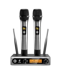 TONOR Micrófono Inalámbrico Dual Sistema de Micrófono Inalámbrico de Mano Profesional UHF, Set KTV Hogar para Karaoke, DJ, Fiesta, 60 Metros, TW820, Gris