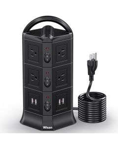 Power Strip Torre,Regleta de alimentación con Enchufe de 10 múltiples Salidas 4 Puertos USB Torre Protector de sobretensión Power USB estación de Carga de computadora para hogar y Oficina (negro)