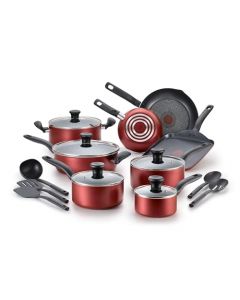 T-Fal Batería de Cocina B165SI64 Initiative con el mejor antiadherente para cocinar sin aceite, color Rojo, 18 Piezas