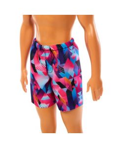 Barbie Fashion & Beauty Muñeco Ken de Playa con Traje de Baño Rosa y Azul para niñas de 3 años en adelante