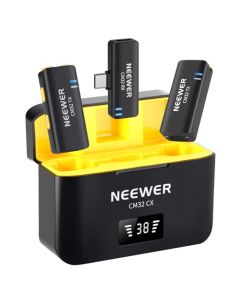 NEEWER Juego de Micrófono Lavalier Inalámbrico para Móvil USB C, Micrófono Solapa Condensador Omnidireccional Dual, 2 Clip On Micrófono con Estuche Carga para Video Podcast Transmisión en Vivo, CM32