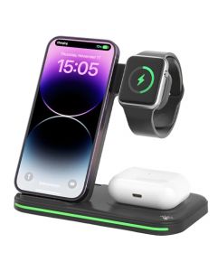 QILAY Cargador Inalámbrico 3 En 1 Estación de Carga Inalámbrico con Cabezal de Carga QC3.0 de 18W,Base de Carga Rápida Compatible para iPhone/Samsung, Apple Watch 8/7/6/5/4/3/2/SE, Airpods 2/3/Pro