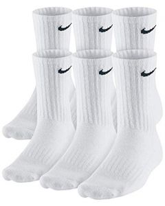 NIKE Plus Cushion Socks (6-Pair) (L (Men's 8-12 / Women's 10-13), Crew Black) (Large, Shadow White/Clear White)