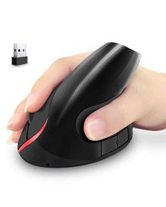 TECHVIDA 2.4 GHz WiFi Ratón Inalámbrico Ergonómico Recargable 5 Botones USB Mouse Óptico Forma Vertical Wireless Protege el Brazo para Mac y Windows (Negro)