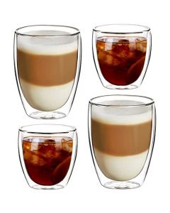 Vasos para Café de Vidrio de Doble Pared, E T EASYTAO Juego de 4 Tazas de Café(350ml*2 y 150ml*2), Vasos Térmicos de Doble Cristal, Vaso Borosilicato Resistente al Calor, para Café o Leche (Clásico)