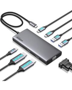 UGREEN Revodok Triple Display USB C Hub 8 en 1 Docking Station a 2 HDMI y VGA, 2X USB A 3.2, 2X USB-C 3.2, Carga de 100W PD Compatible con Surface MateBook Chromebook DELL XPS y Más