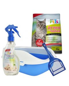 Fancy Pets Kit Inicial para Gato Incluye ARENERO, Arena 3 KILOS, Pala Y NEUTRALIZADOR DE OLORES para ARENERO