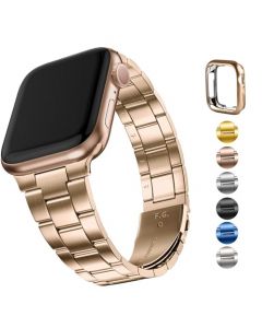 Fullmosa No Tools Correa Apple Watch 41mm 40mm 38mm,Correa Delgado de Acero Inoxidable de la Cadena con Case de iWatch Serie 9/8/7/6/5/4/3/2/1/SE2/SE, Oro Rosa