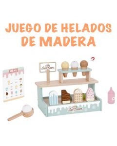 MAGICAMENTE Juego de Helados para niños | Juguete de Helados con Accesorios de Madera | 18 Piezas | Juguete de paletas y Helados para niños y niñas de 3+ años