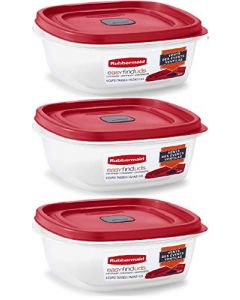 Rubbermaid Easy Find Lid Square 5-Cup Food Storage Container (Pack of 3), Red (Vented)