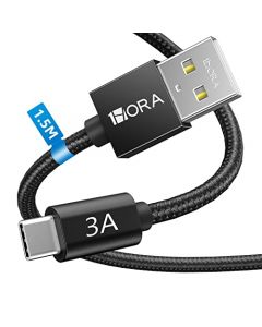 1 Hora 3A 20V Cable USB A a USB C Carga Rápida, Cable Tipo C, Durable Nylon Trenzado, Compatible con iP 15, Samsung Galaxy, GoPro, Google Pixel, OPPO, Motorola, 1,5M