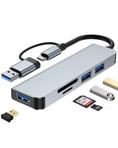 Hub USB C, 5 en 2 Adaptador USB C, Multipuerto USB Hub 3.0, Adaptador USB con USB 3.0 2.0 y Lector Tarjeta SD/TF, Puerto USB Multiple Compatible con MacBook, Dell, Asus, Huawei, Microsoft Surface