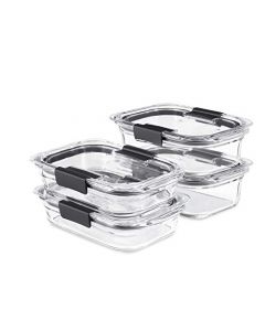 Rubbermaid 8 recipientes de almacenamiento de alimentos de vidrio brillante con tapas para almuerzo, preparación de comidas y sobras, aptos para lavavajillas y horno, transparente/gris