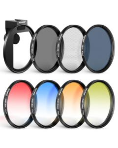 NEEWER Clip On 67mm Kit Filtro Lentes Celular, Clip Lente Zapata Fría/Pomo Bloqueo, CPL / ND32 / 6 Puntos Estrella / 4 Filtros Color Graduado Compatible con iPhone 15 Pro MAX 14 13 Samsung S22 S23.