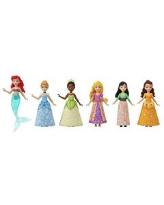 Mattel Disney Princess - Juego de Fiesta de muñecas pequeñas con 6 muñecas de Princesa posibles en Ropa Brillante y 13 Accesorios para el té