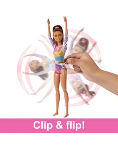 Barbie Profesiones Set de Juego Gimnasta Cabello Castaño para niñas de 3 años en adelante